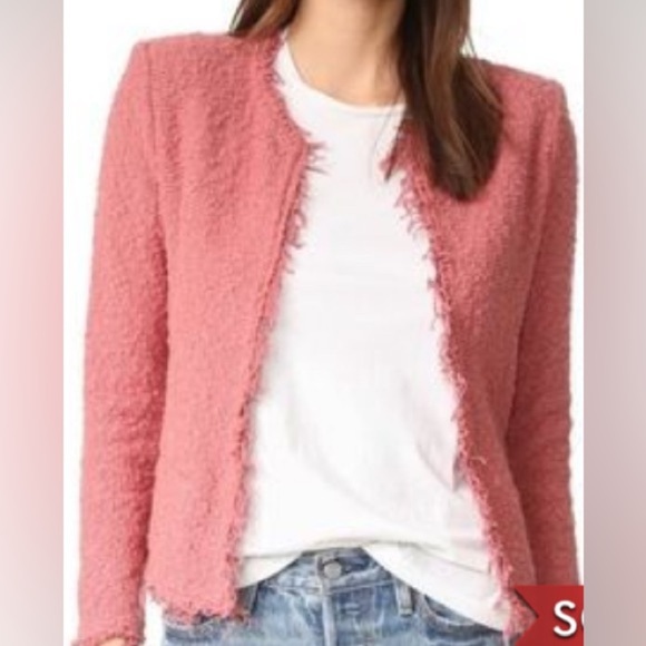 IRO Shavani Boucle Knit Fringe Pink Jacket - Picture 1 of 12